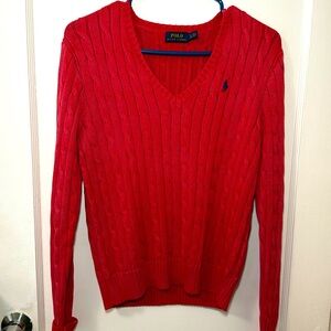 Polo Ralph Lauren Red Cable Knit Sweater | Size L | Distressed | Classic
